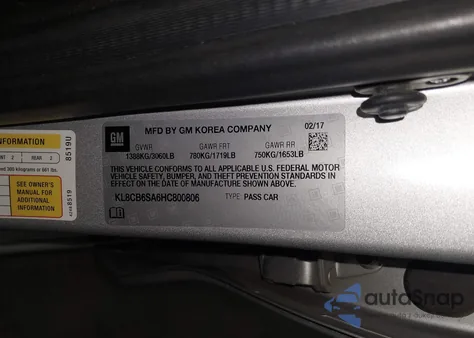 2017 Chevrolet Spark Ls Cvt z USA, uszkodzony, nr VIN KL8CB6SA6HC800806